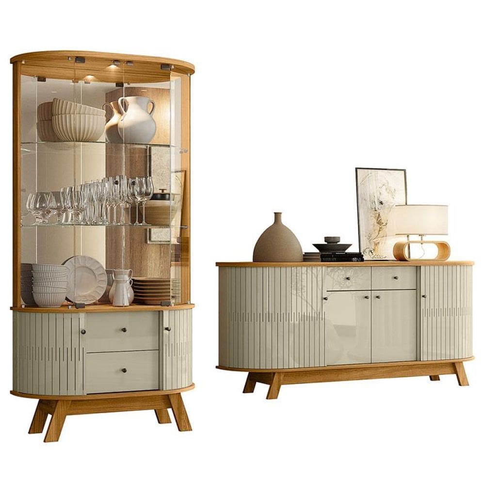 Aparador para Sala Buffet Mônaco e Cristaleira Moss Cumaru Opala - Madetec