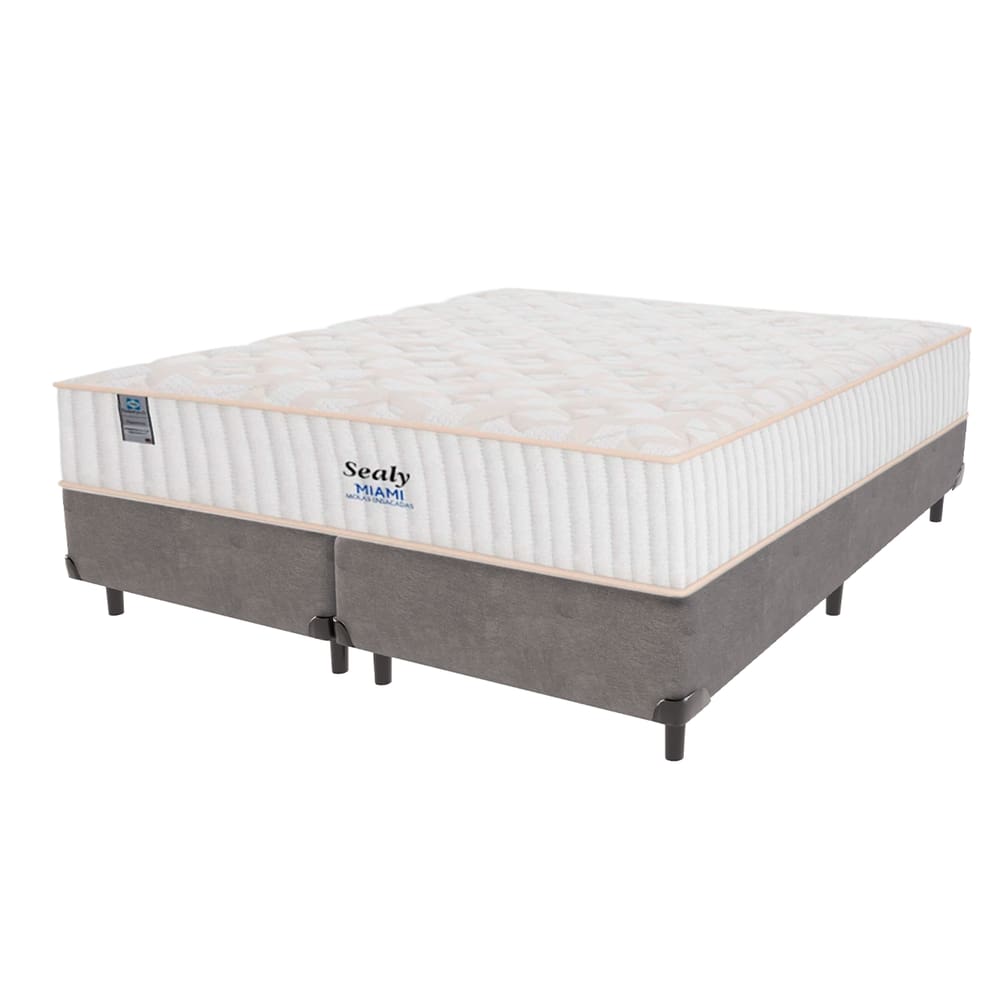 Cama Box Cinza e Colchão King Miami Molas Ensacadas Sealy