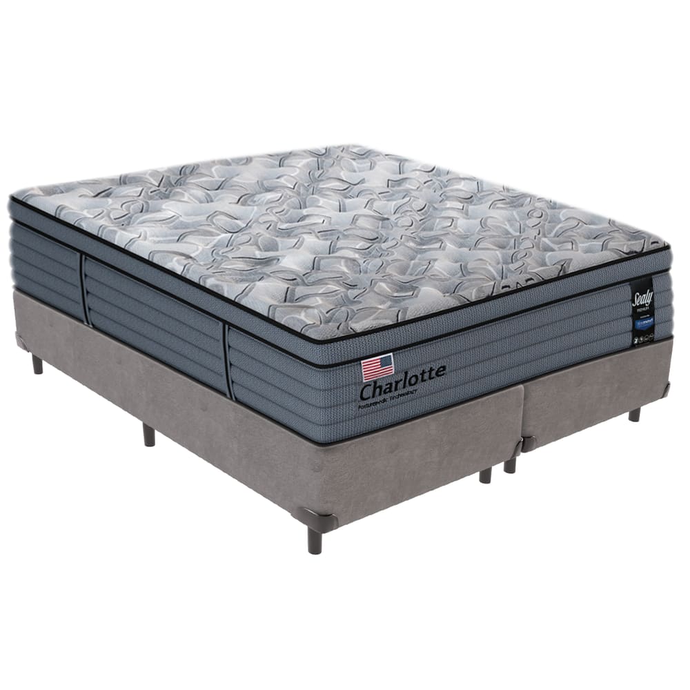 Cama Box Cinza Colchão King Charlotte Molas Ensacadas Sealy