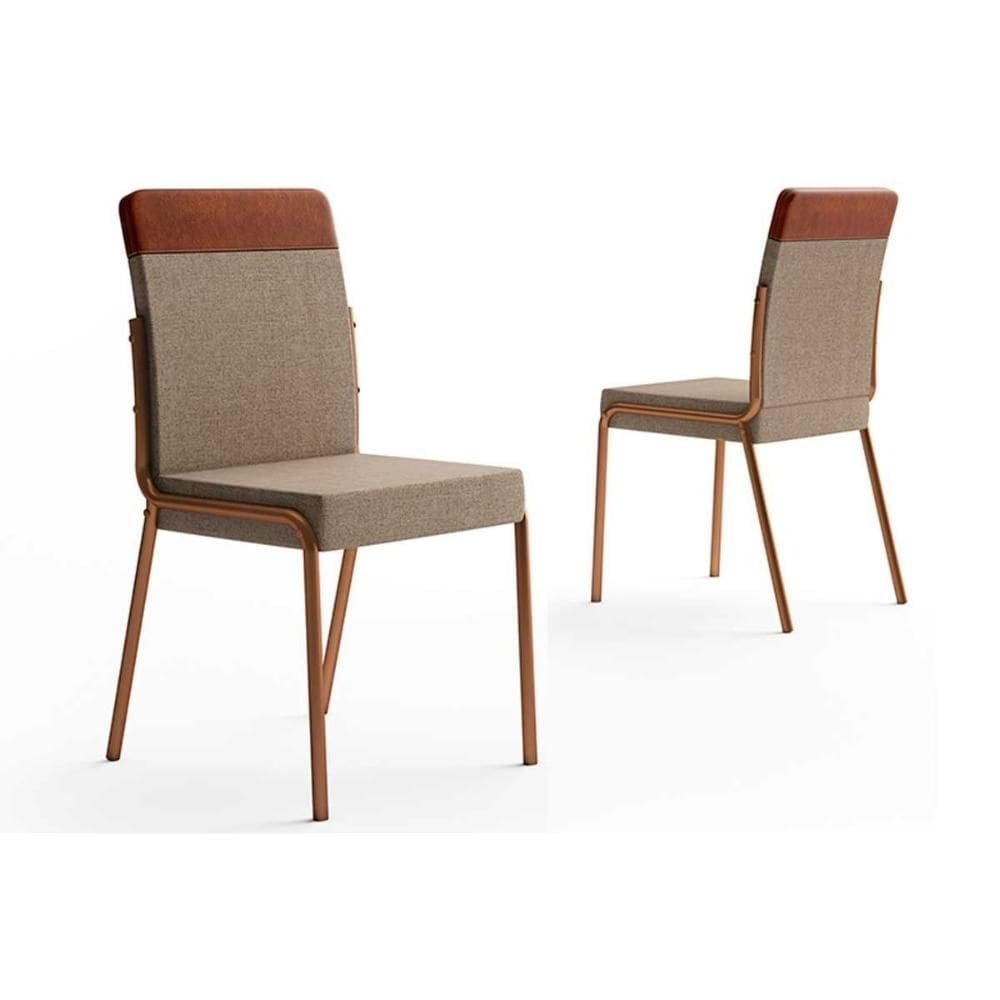 Cadeira de Cozinha Duo 1739 Aço Kit 2 Uni Cobre/Linho Areia/Courino Caramelo - Carraro
