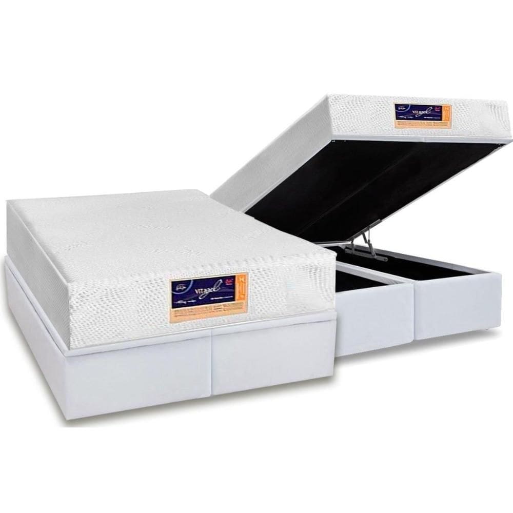 Cama Box Baú King: Colchão Espuma D33 Castor Vitagel HR Visco Gel Convencional + Base CRC Courano White(193x203)