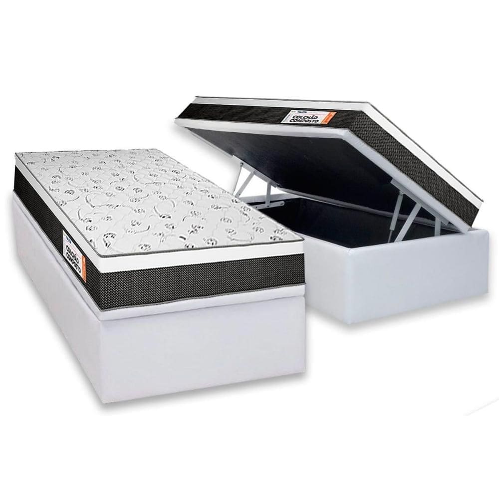 Cama Box Baú Solteiro: Colchão Anatômico Plumatex Falcon Ultra Firme + Base CRC Courano White(88x188)