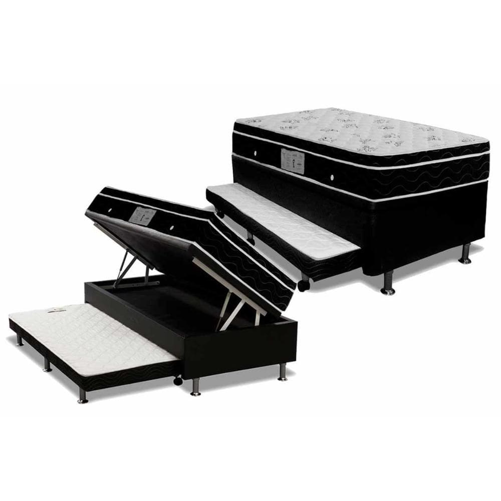 Conjunto Box Baú Solteiro: Colchão Molas Ortobom Nanolastic Physical + Base CRC Courano Black(88x188)
