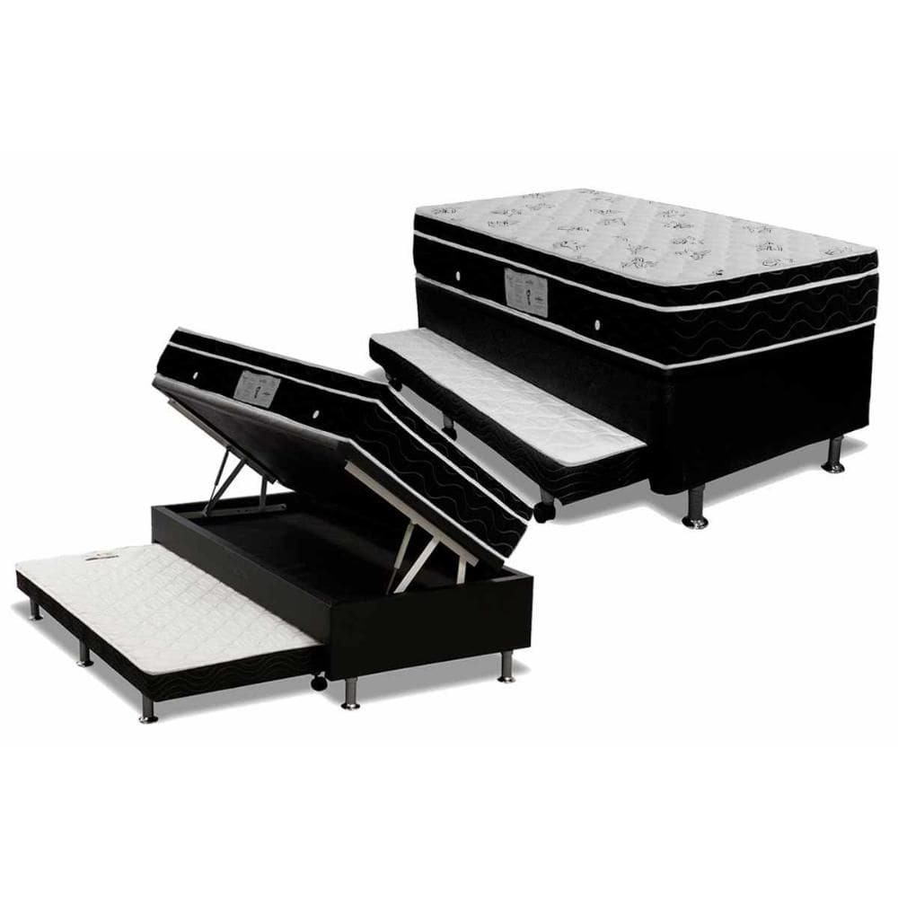 Conjunto Box Baú Solteiro: Colchão Molas Ortobom Nanolastic Physical + Base CRC Courano Black(88x188)