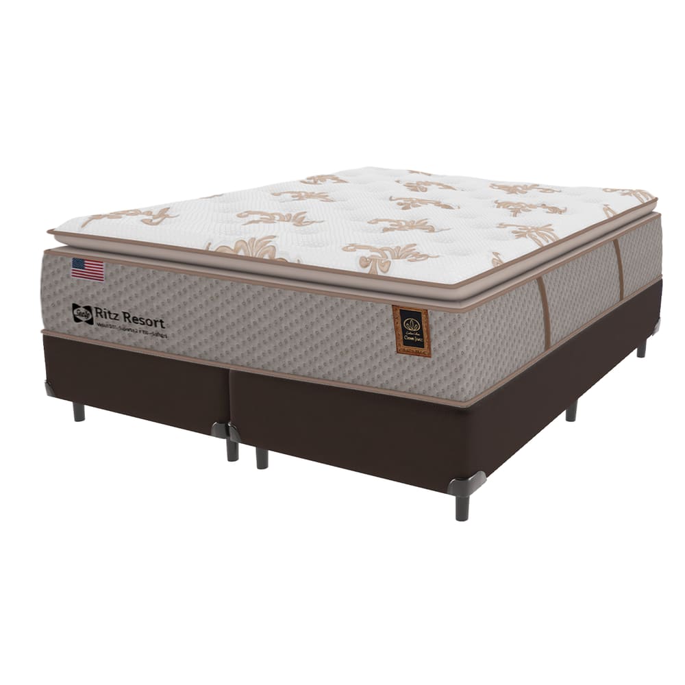 Cama Box Marrom e Colchão Queen Ritz Resort com Pillow Sealy