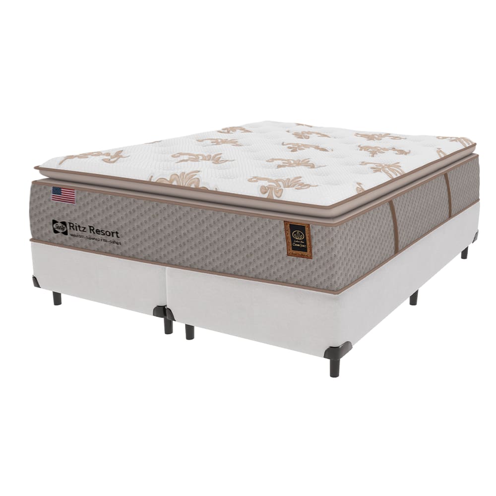 Cama Box Branca e Colchão Queen Ritz Resort com Pillow Sealy