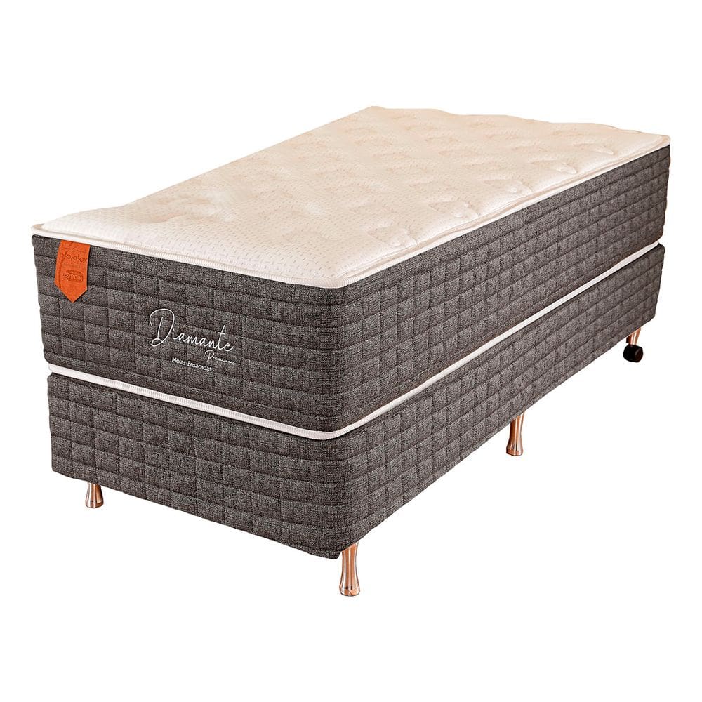 Cama Box Solteiro (Box + Colchão) 88X188X67 Diamante Prorelax Pillow In - Cinza