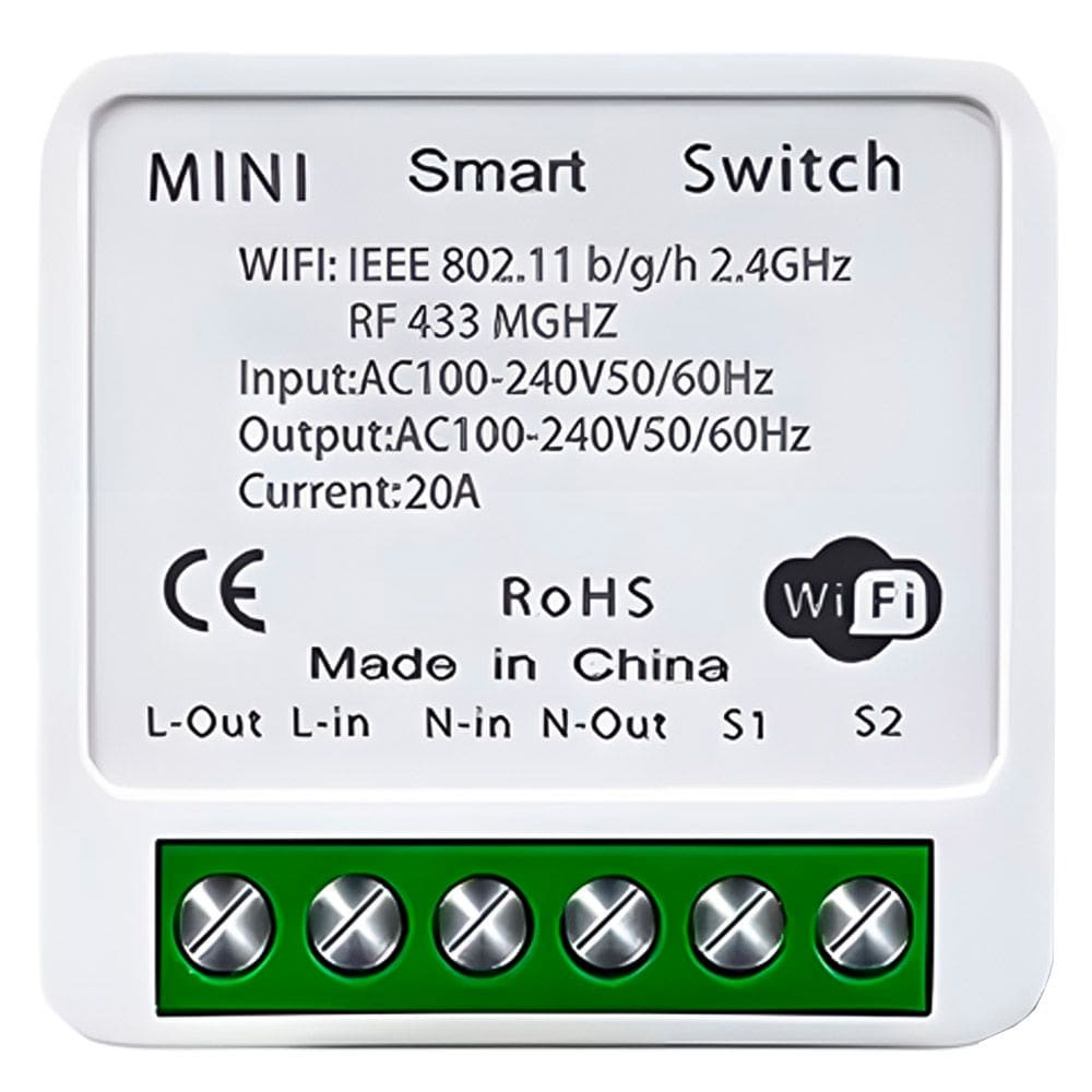Mini Switch Para Interruptor Inteligente 100-240V, 20A Compatível Com Google Assistant e Alexa- Tuya