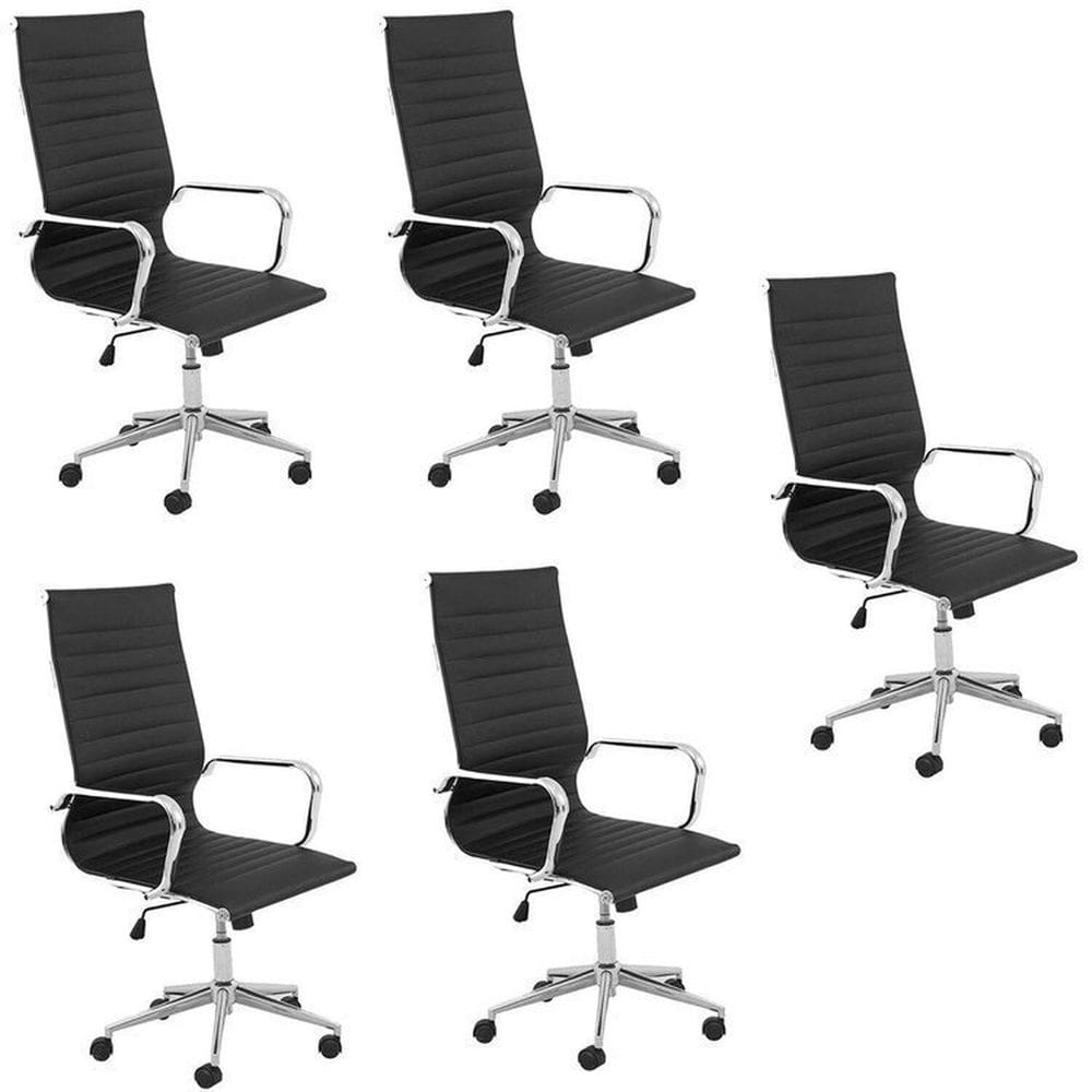 Conjunto Com5 Cadeiras de Escritório Presidente Giratória Office Sevilha Alta Preto