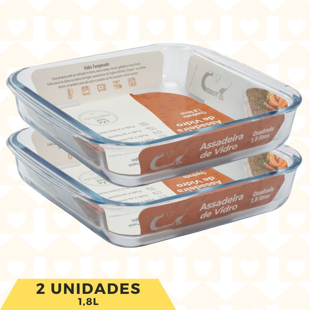 Kit 2 Melhores Assadeiras 1,8L Travessas Vidro Forte Lasanheira