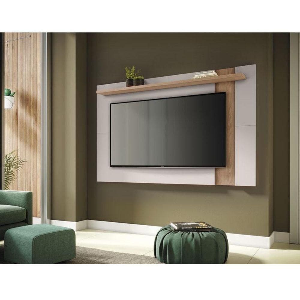 Painel Para Tv Suspenso Extensivo Ambiente Leme Off White Matte Freijó - Colibri
