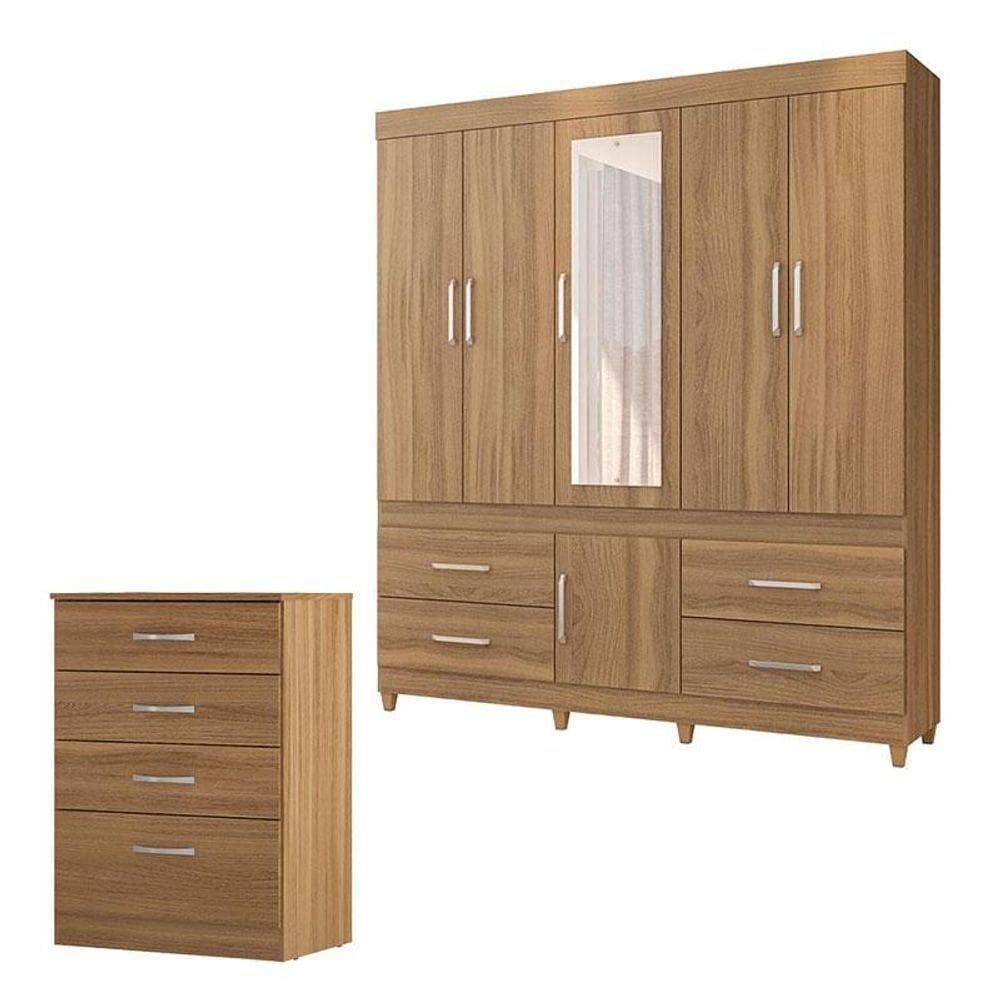 Cômoda Astral E Guarda Roupa Casal Guarujá Amêndola Touch - Demóbile