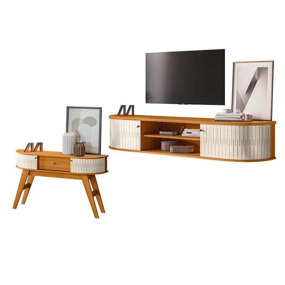 Rack Bancada Suspensa Algarve Com Aparador Estoril Cinamomo Off White - Madetec