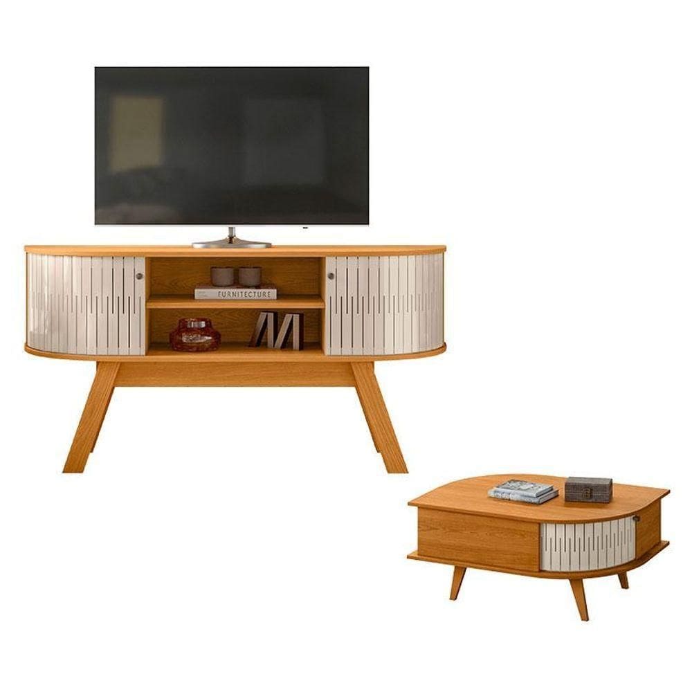 Rack Bancada Atlanta Com Mesa De Centro Indianápolis Cinamomo Off White - Madetec