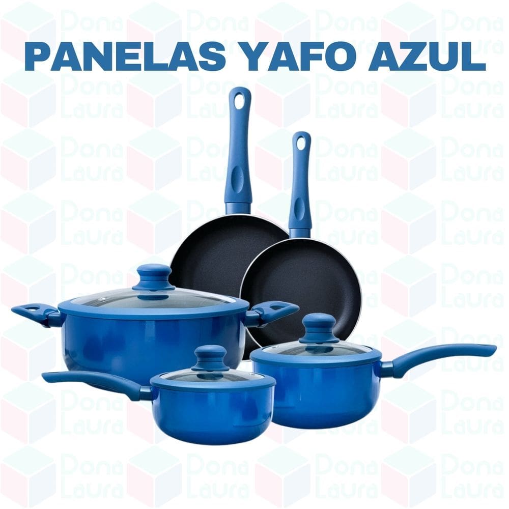 Jogo Panela 5 Peças Azul Yafo Antiaderente Cerâmica Tampa