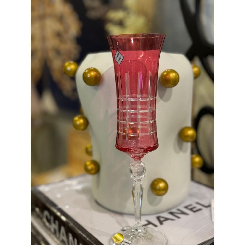 Taca champanhe Grace lapidada cristal ecologico 190ml cor magenta