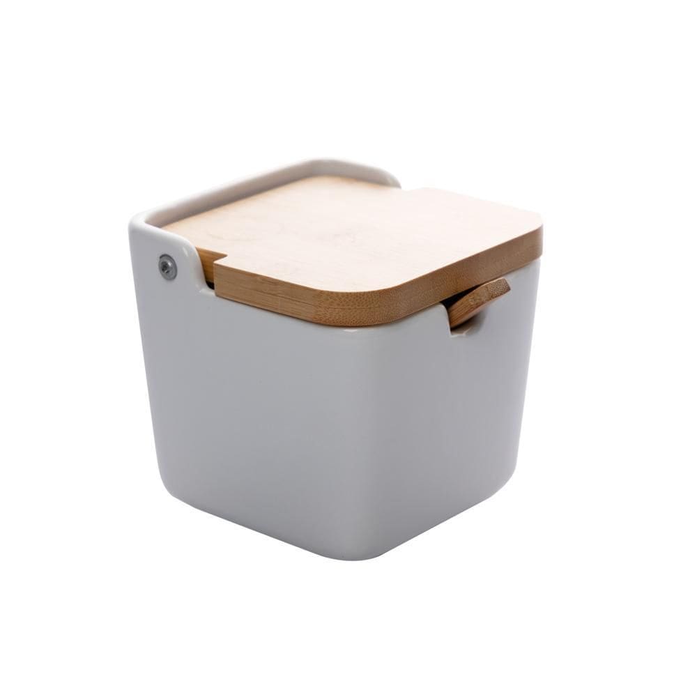Saleiro de Cerâmica com Tampa de Bambu e Colher Bianco 10cm
