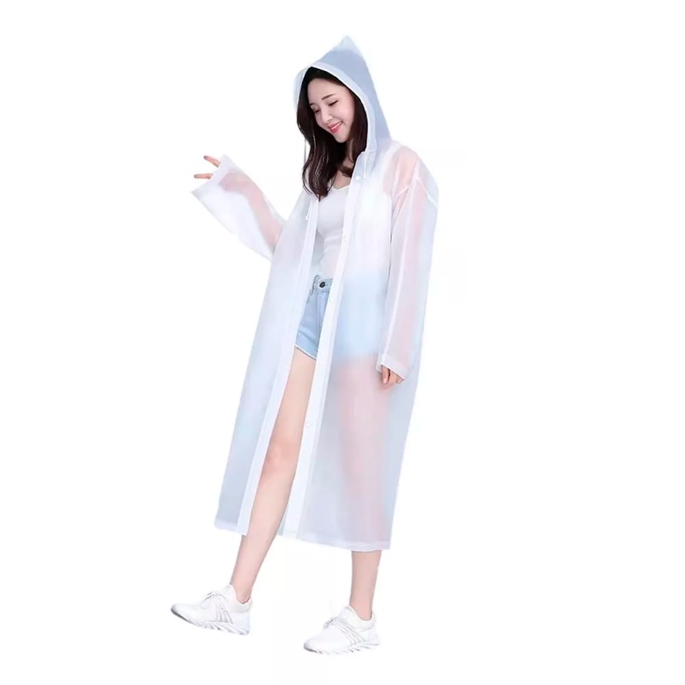 Capa De Chuva De Eva Branca Capuz Adulto 116cm Resistente