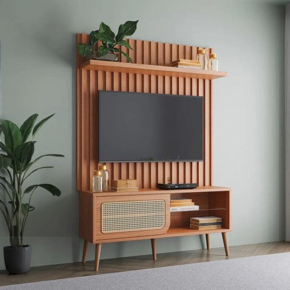 Rack Painel Ripado para TV até 55` MDF Palha Natural 139x197cm Freijó Dalla Costa