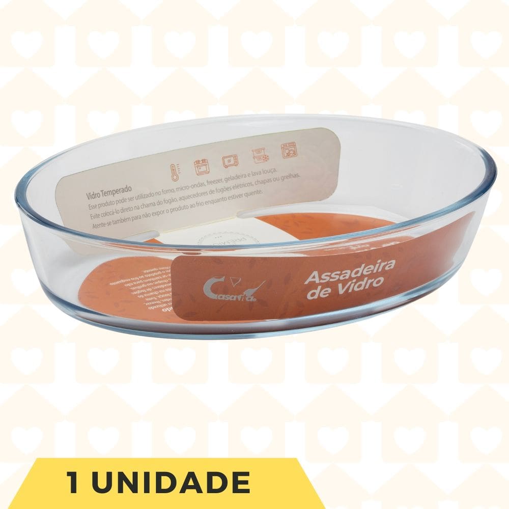 1 Travessa Oval Vidro Temperado 1,6L Assados Forno Airfryer