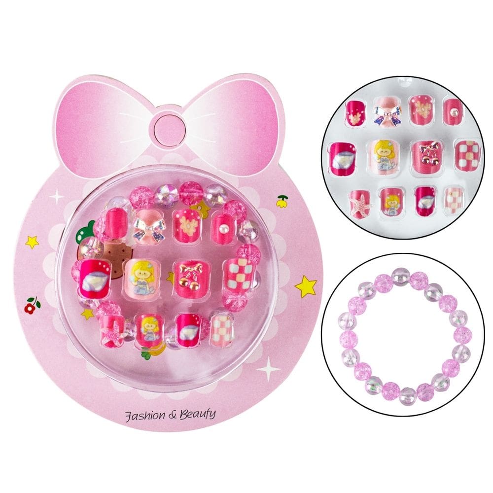 Unha Postiça Infantil 12 Und Autocolante + Pulseira Miçanga