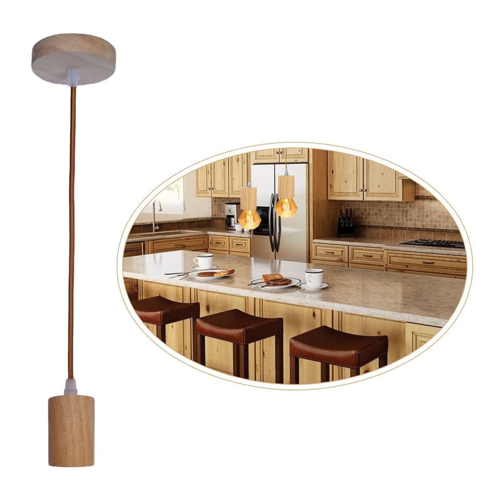 Lustre Pendente Rústico Cilindro Em Madeira Fio Regulável 1M Para Teto Bocal E27 Bivolt