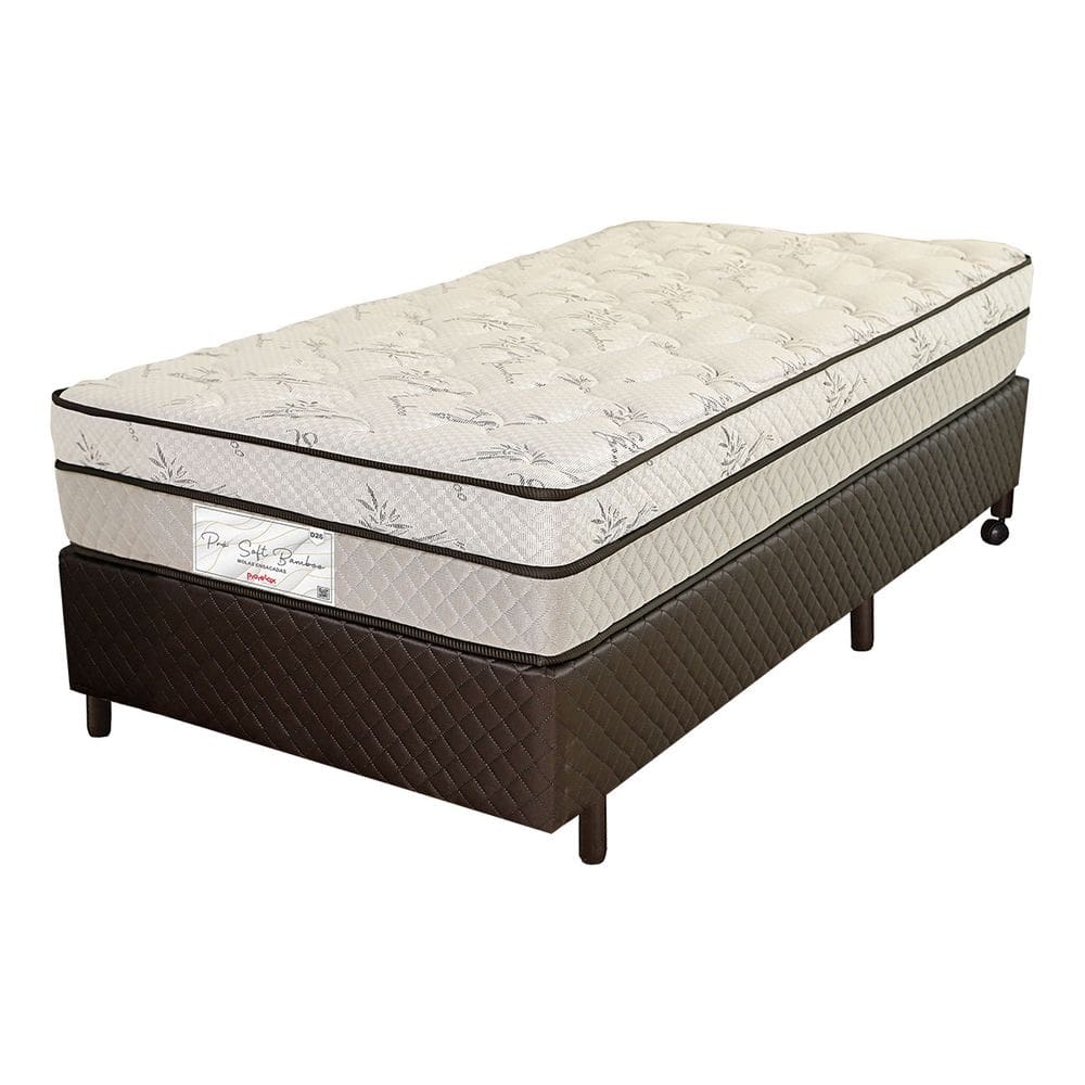 Cama Box Solteiro (Box + Colchão) 88x188x63 Pro Soft Bamboo Prorelax Molas Ensacadas Pillow Top Turn Free - Cinza