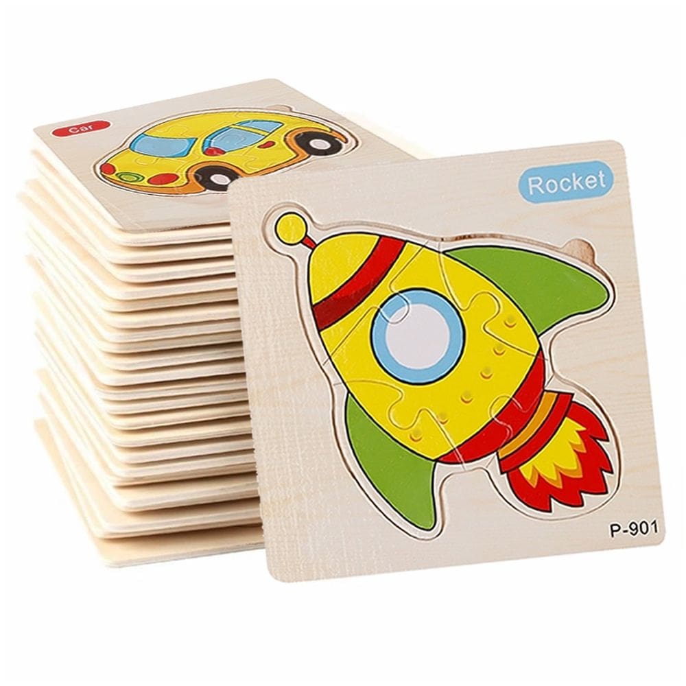 Kit 3 Quebra-Cabeça de Madeira 3d Desenho de Veiculos Brinquedo Infantil