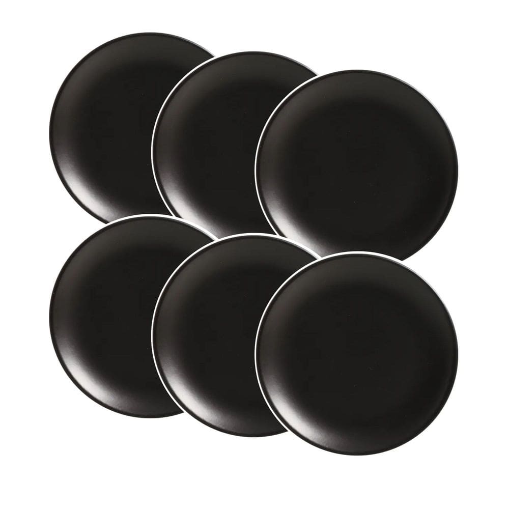 Conjunto de 6 Pratos Sobremesa de Cerâmica Preto Acetinado 21cm - Alleanza
