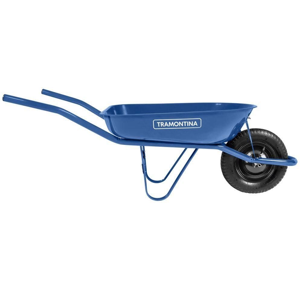 Carrinho De Mão Tramontina Caçamba Redonda Metalica Azul 50 L, Braço Metalico E Pneu Com Camara