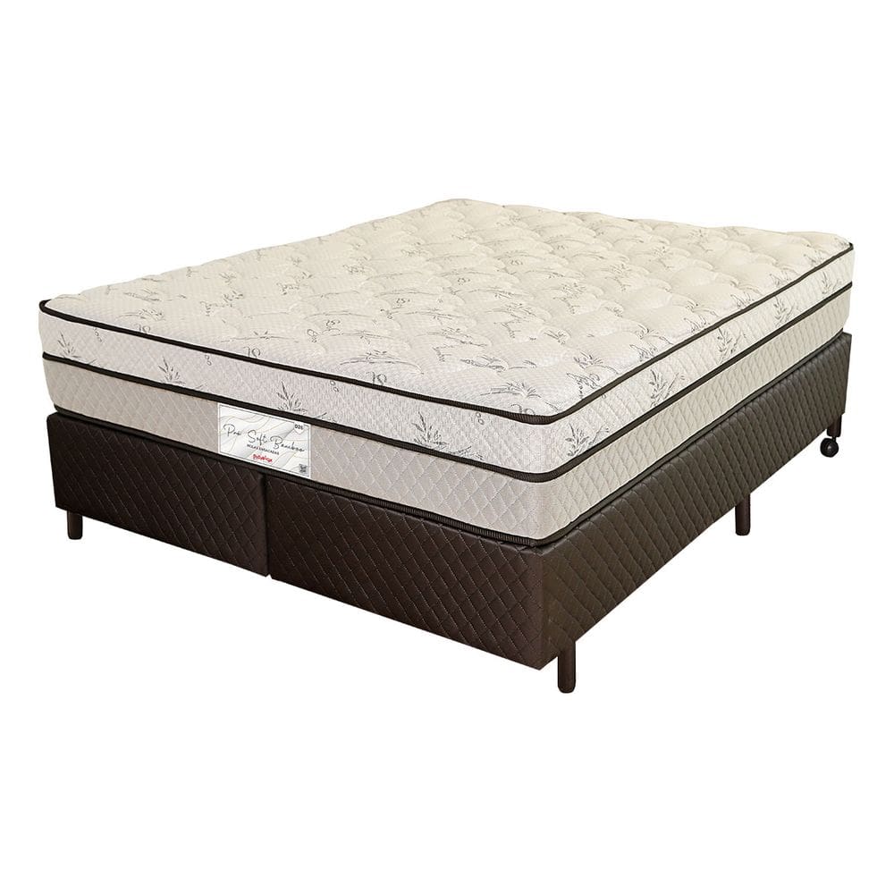 Cama Box Casal (Box + Colchão) 138x188x63 Pro Soft Bamboo Prorelax Molas Ensacadas Pillow Top Turn Free - Cinza