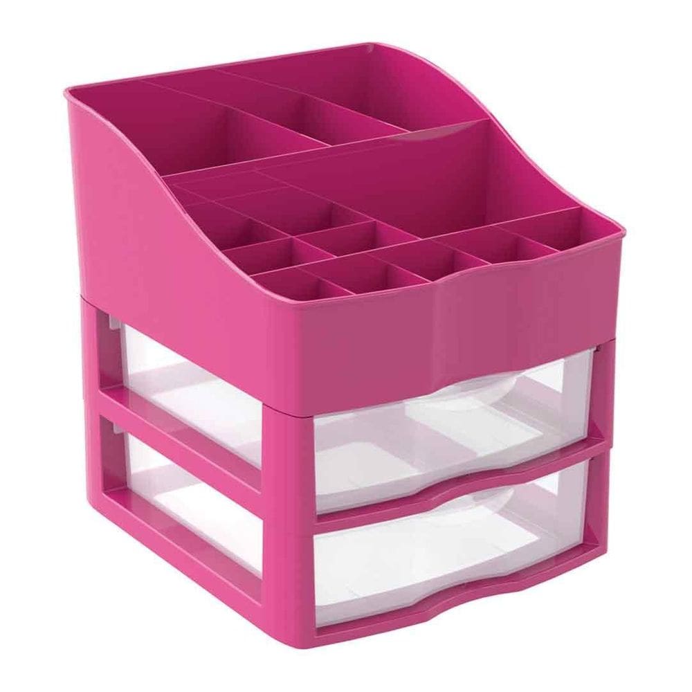 Kit Organizador De Cosmeticos E Maquiagem Com 2 Gavetas Rosa