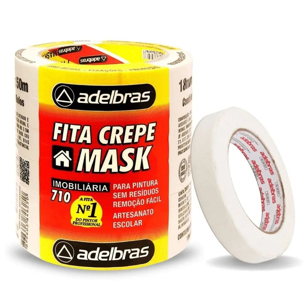 Fita Crepe 18mm x 50m Mask 710 Pacote c/ 6 Rolos Adelbras
