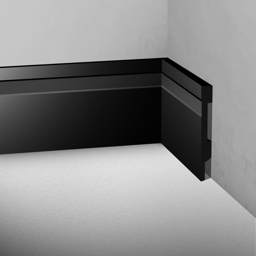 Rodapé Poliestireno 15cm Frisado Preto 2m RM Decor