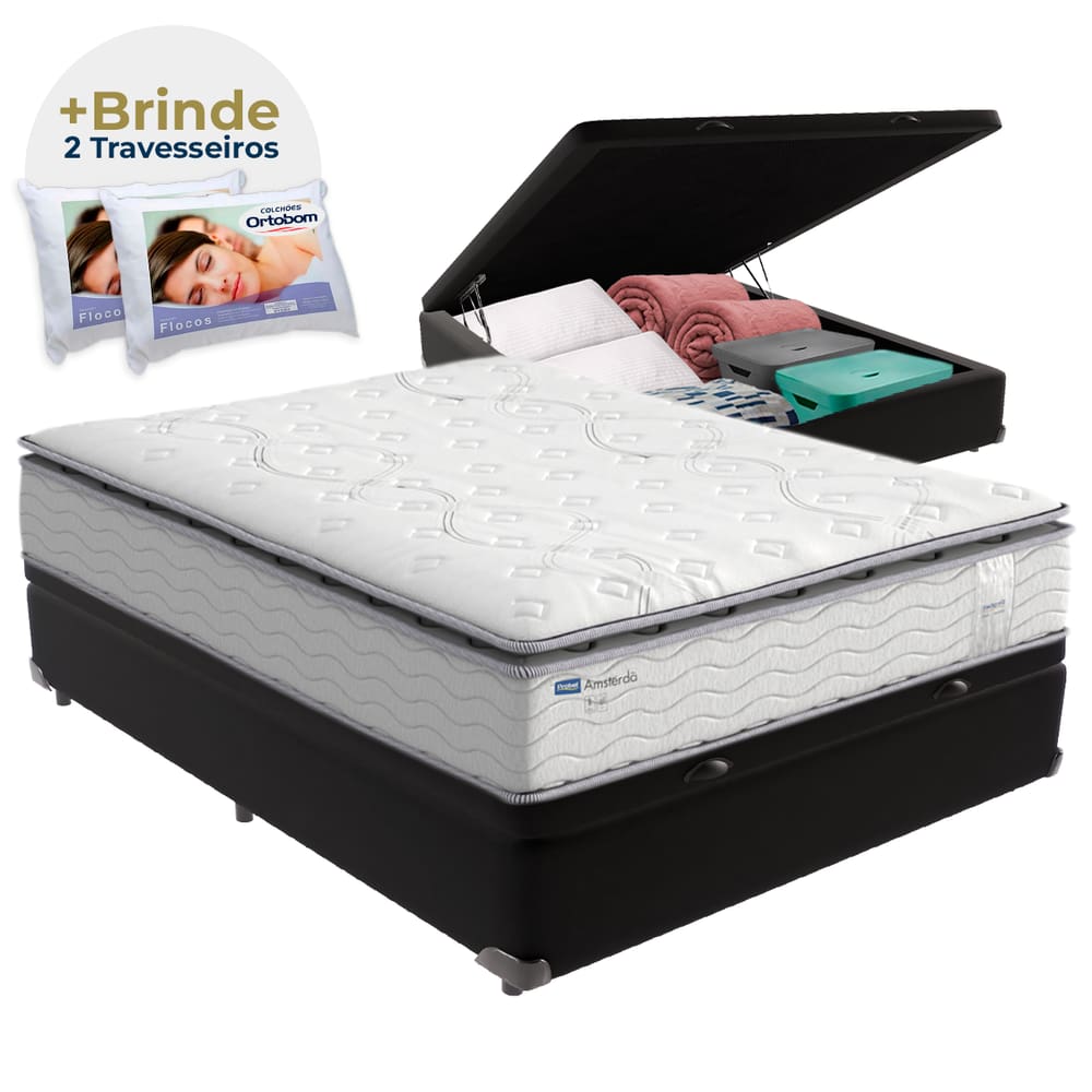 Cama Box Baú Casal e Colchão Molas Ensacadas Amsterdã Probel
