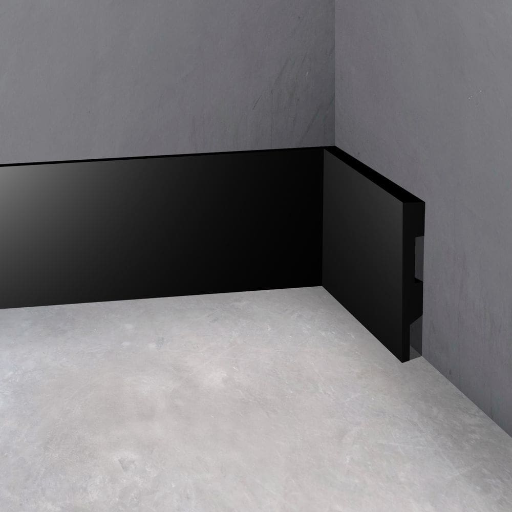 Rodapé Poliestireno 10cm Liso Preto 2m RM Decor