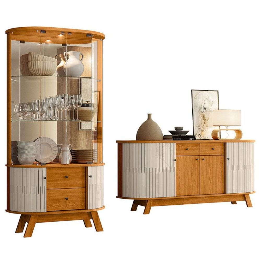 Aparador para Sala Buffet Mônaco e Cristaleira Moss Cinamomo Off White – Madetec