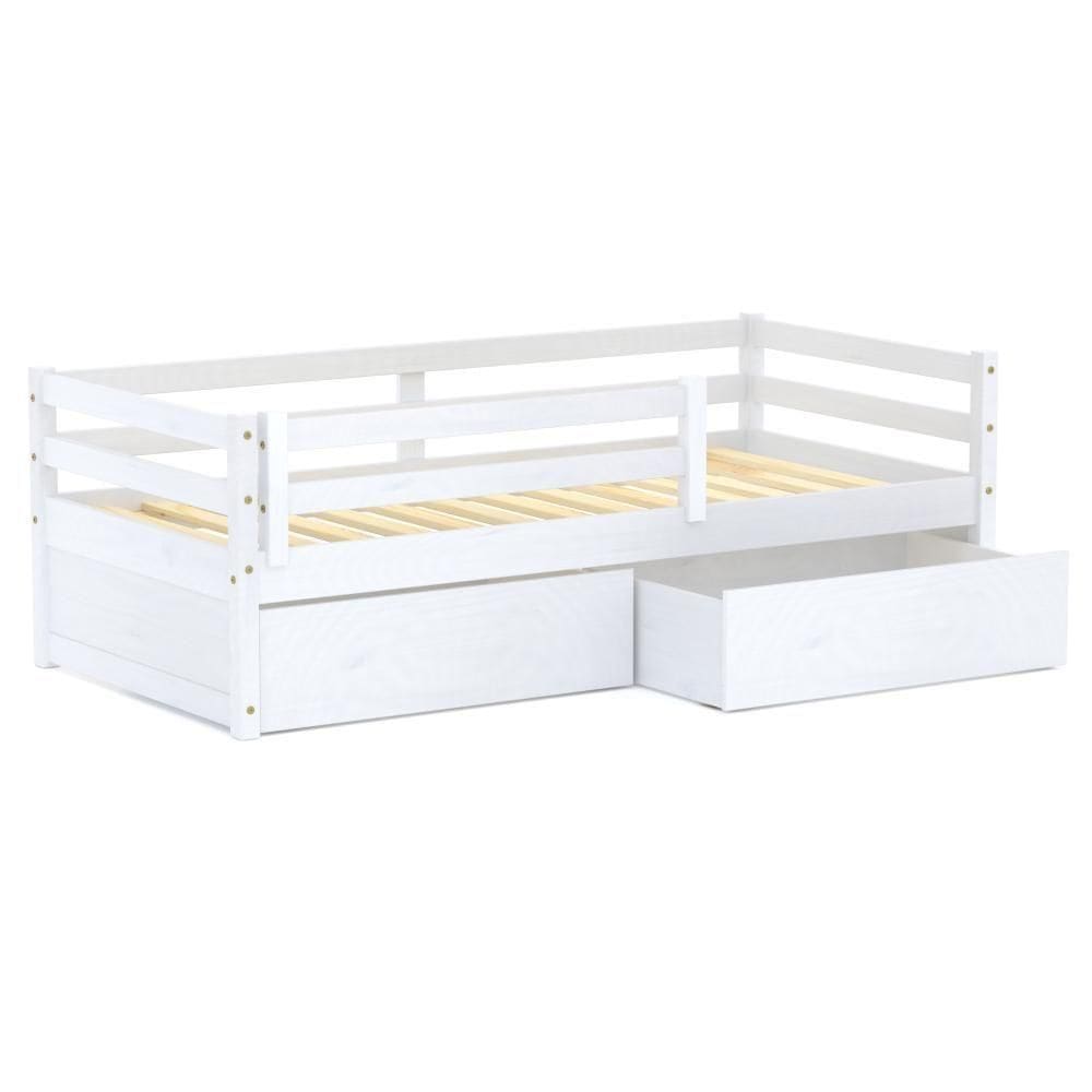 Cama Infantil Dreams Com 02 Gavetas E Grade De Proteção Madeira Maciça Branco Megamobilia