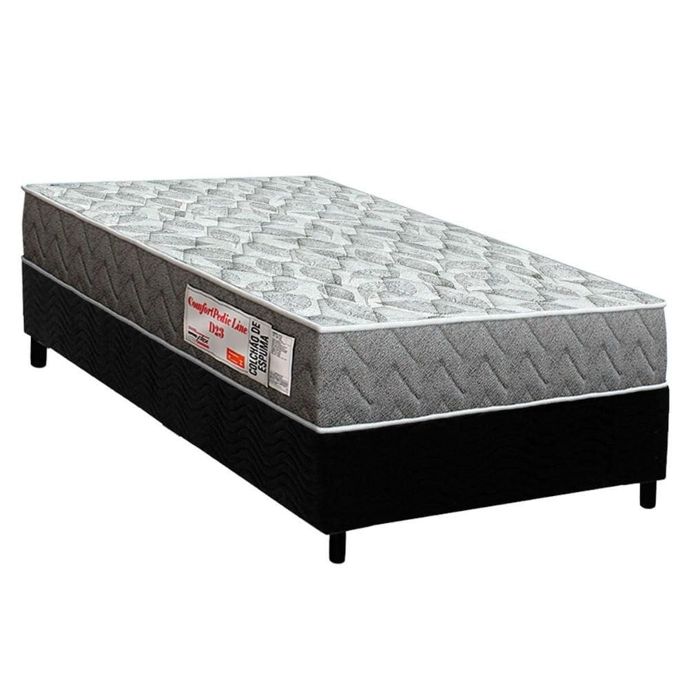 Conjunto Box Solteiro: Colchão Espuma Orthoflex D23 ComfortPedic + Base CRC Suede Black(88x188)