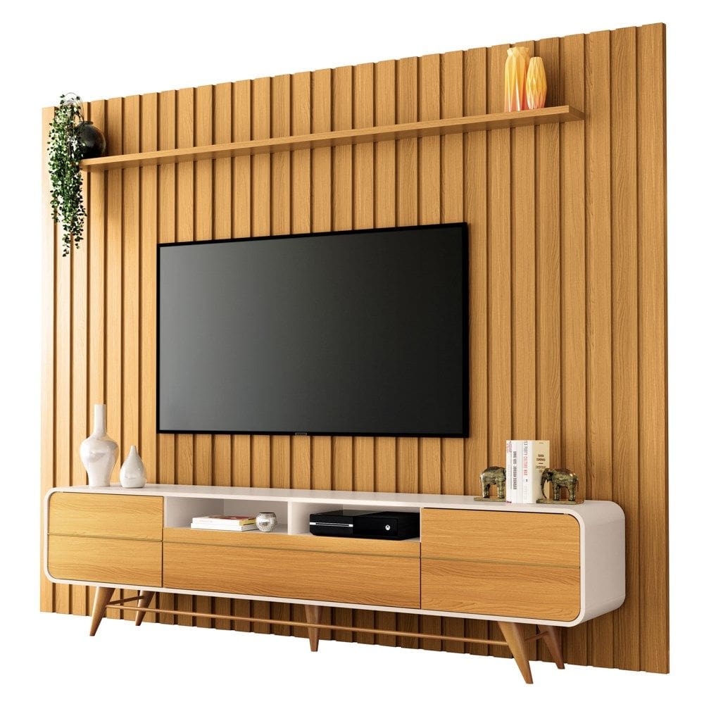 Painel TV 85 Pol One e Bancada Áureo H01 Off/Cinamomo - Mpozenato