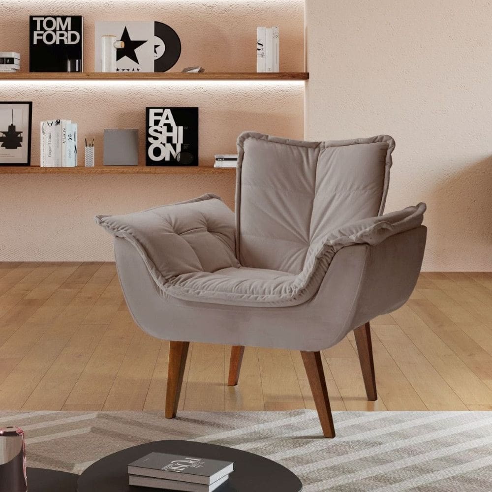 Poltrona Decorativa Eros Veludo Capuccino Montano