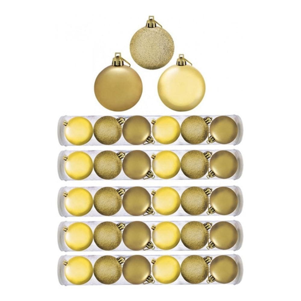 Kit 30 Bolas De Natal 8cm Mista Gliter, Fosco e Brilho Dourado - Master Christmas