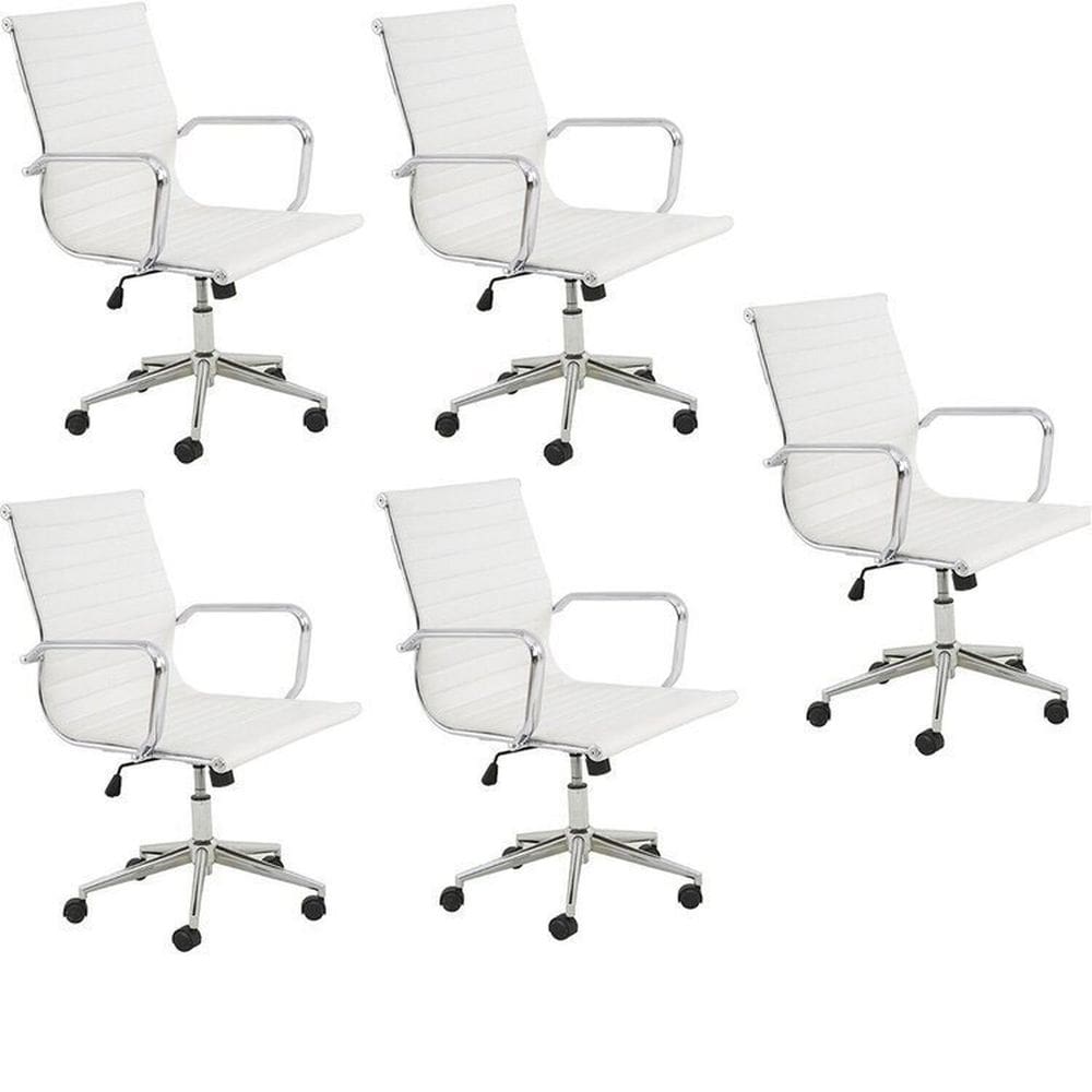 Conjunto 5 Cadeiras de Escritório Presidente Giratória Sevilha Baixa Branco