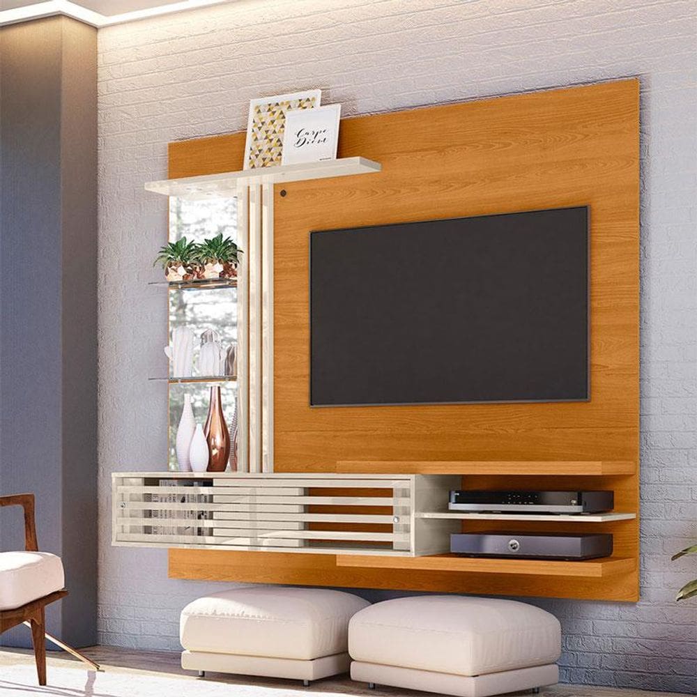 Estante Home Theater Suspenso Ambiente Frizz Supreme Cinamomo Off White - Madetec