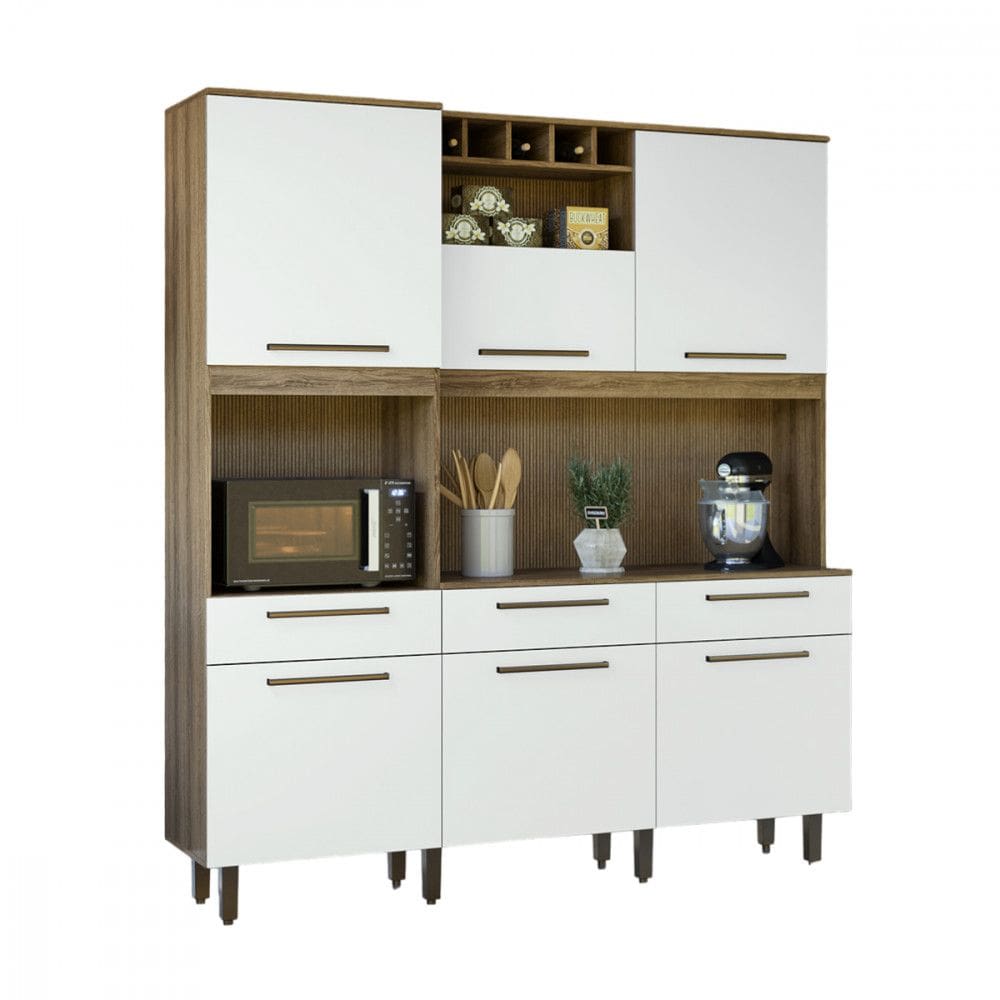 Cozinha Veneza 6 Portas 3 Gavetas Cinamomo com Off White Batrol
