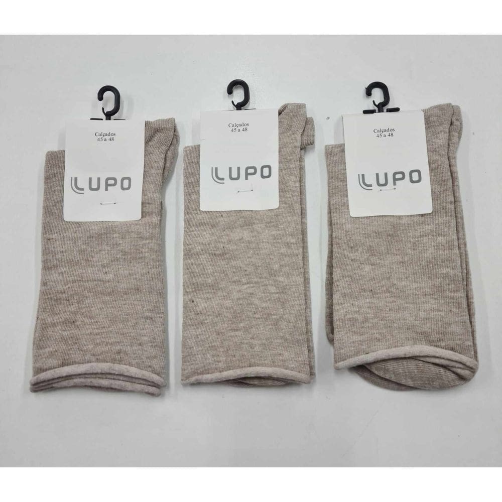 Kit 3 Pares Meia Sem Punho Bege Unissex Algodão Lupo 1275-011.Tamanho 45 a 48.