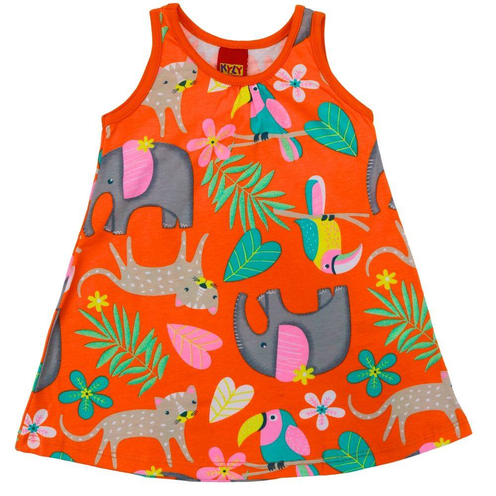 Vestido Regata Laranja Kyly Infantil Menina Estampa Tropical