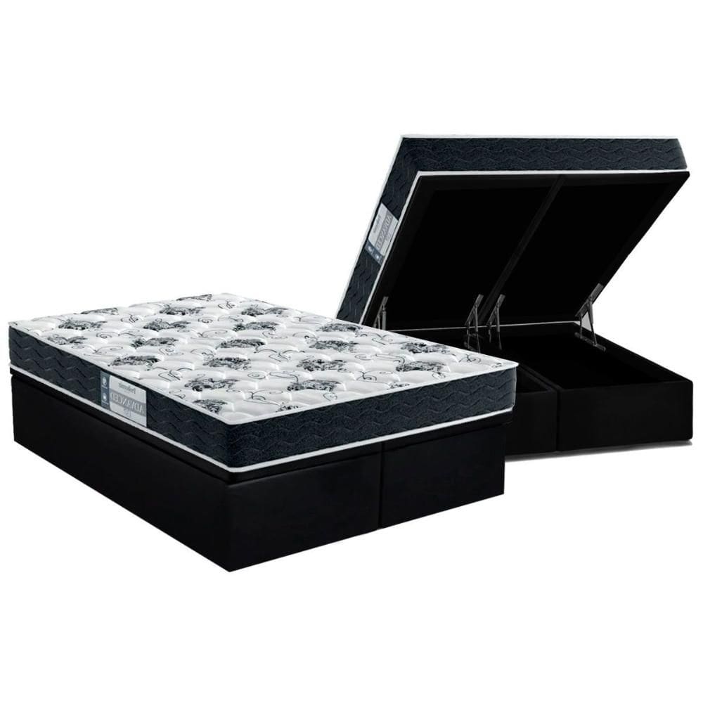 Conjunto Box Baú King: Colchão Espuma Probel D28 ProDormir Advanced Black + Base CRC Suede Black(193x203)