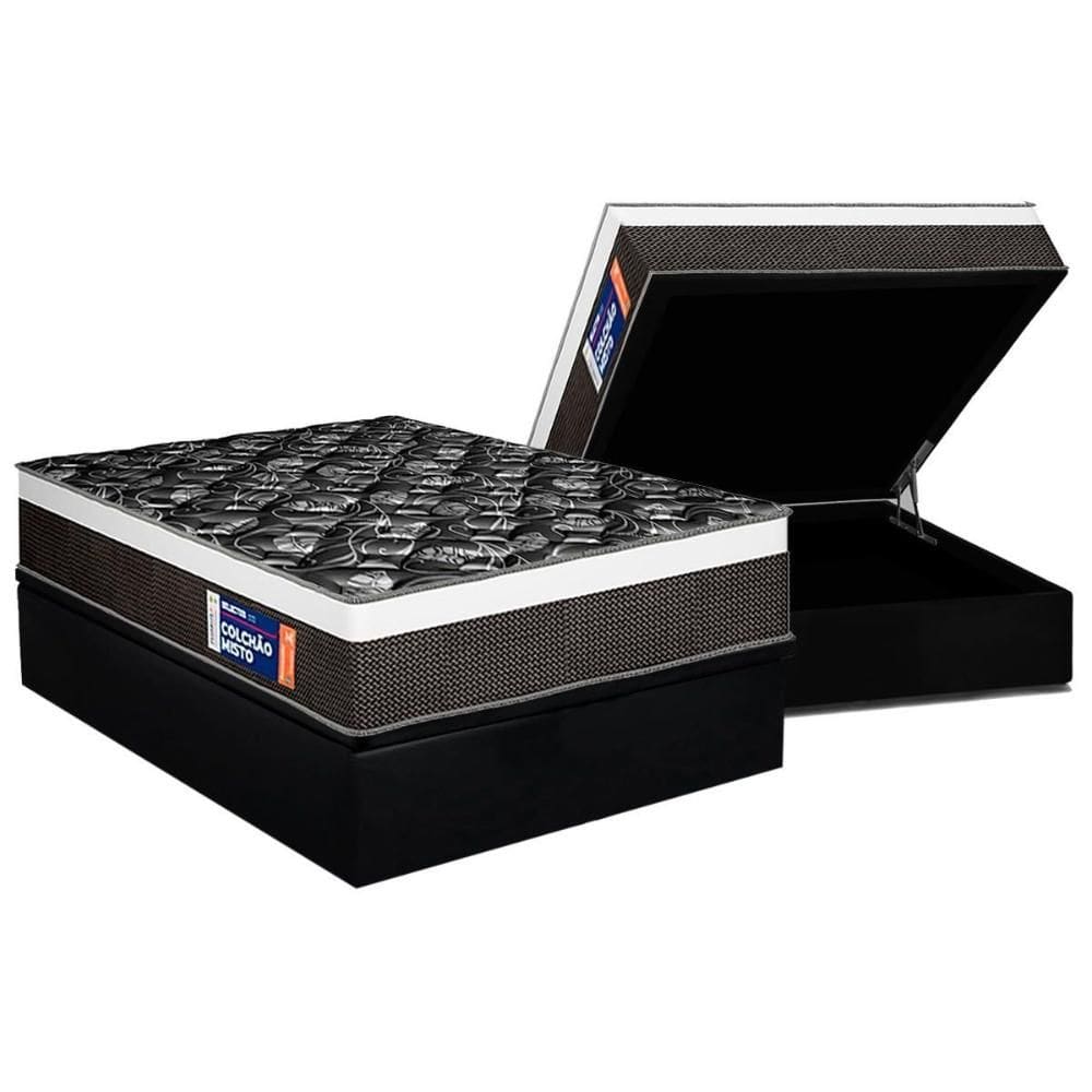 Cama Box Baú Casal: Colchão Anatômico Plumatex D33 / Selectus + Base CRC Suede Black(138x188)