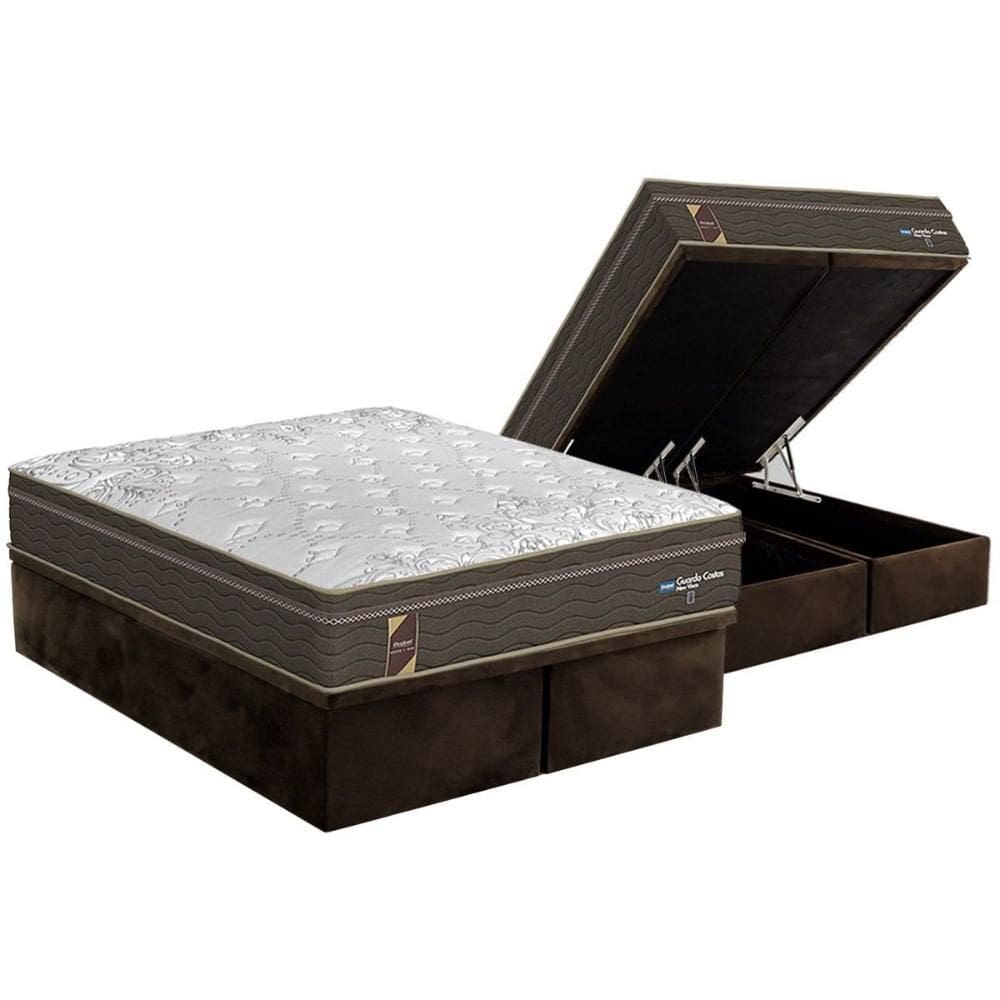 Conjunto Box Baú King: Colchão Espuma Probel Viscoelástico Guarda Costas New Visco Gel + Base CRC Suede Brown(193x203)